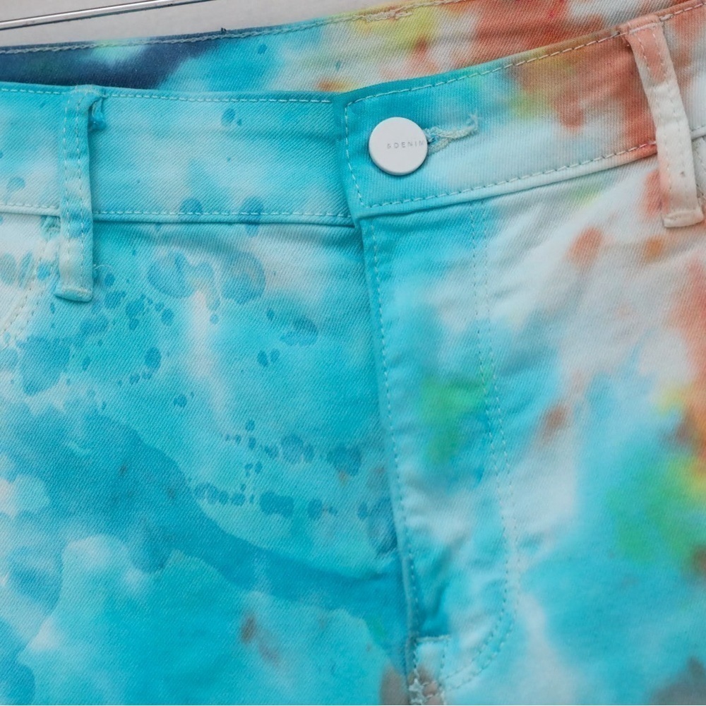 H&M tie dye skinny ankle jeans blue orange asymmetrical 30 rave festival fun - Picture 5 of 9